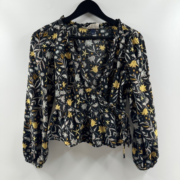 Universal Thread Tops - Universal Thread Black Floral Wrap Top Women’s Size Small